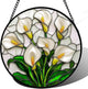 Stained Glass Window Hanging, White Calla Lily Suncatcher Diamond Glass Panel Hangings Flowers Sun Catchers Decor for Birthday for Women, Men, Wife, Aunt, and Mom 14.9x14.9 in