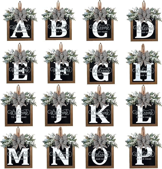Last Name All Year Wreath, for Front Doors, Spring, Fall, 26 Last Name Letters All Year Round Wreaths, Suitable for Wedding Decorations, Home Porches, Farmhouses, Yards, Garden Decorations, Gifts (X)