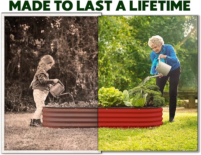 Plant & Plot Galvanized Raised Garden Beds Outdoor // 4×2×1 ft (2-Pack) Planter Raised Beds for Gardening, Vegetables, Flowers // Large Metal Garden Box (Red) // Patented Tool-Free Design