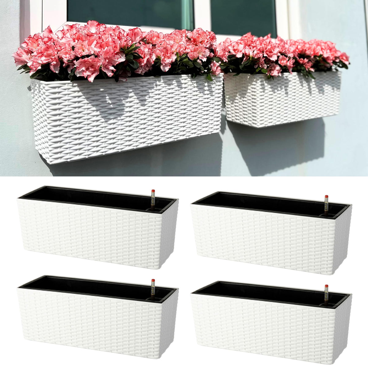 LaLaGreen Window Boxes Planter (20in, 4 Pack) Outdoor Wall Hanging Planters