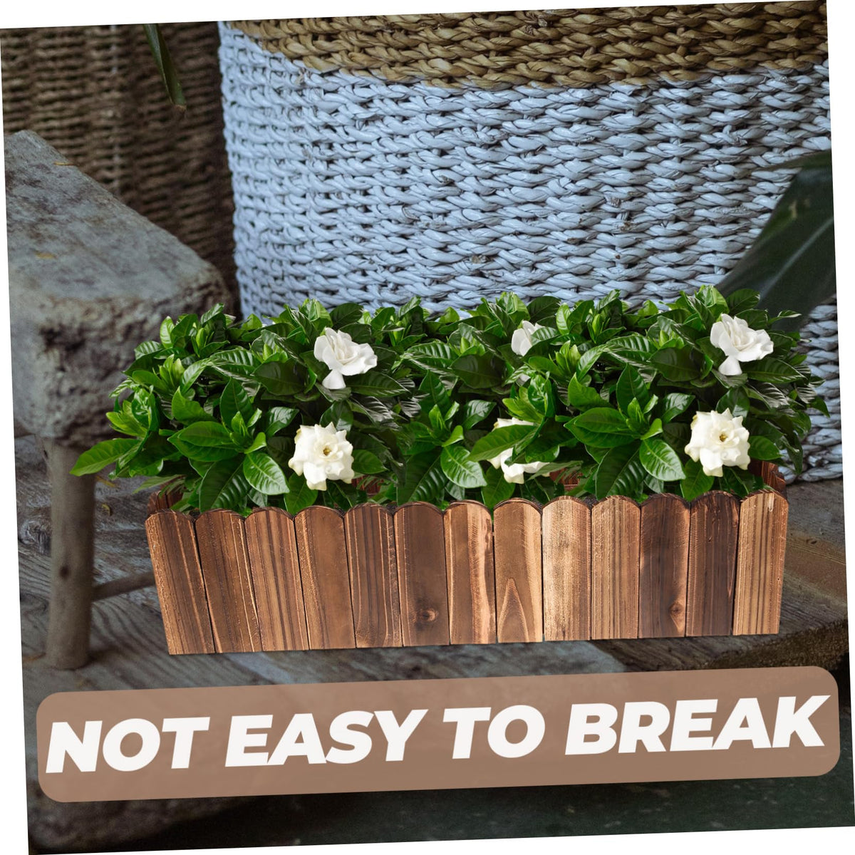 Gogogmee Rustic Wooden Flower Planter Box 19.37X5.11X3.54In Anti-Rotten Wood Pot for Indoor Balcony Window Sill Decorative Fake Flower Holder with Foam Block