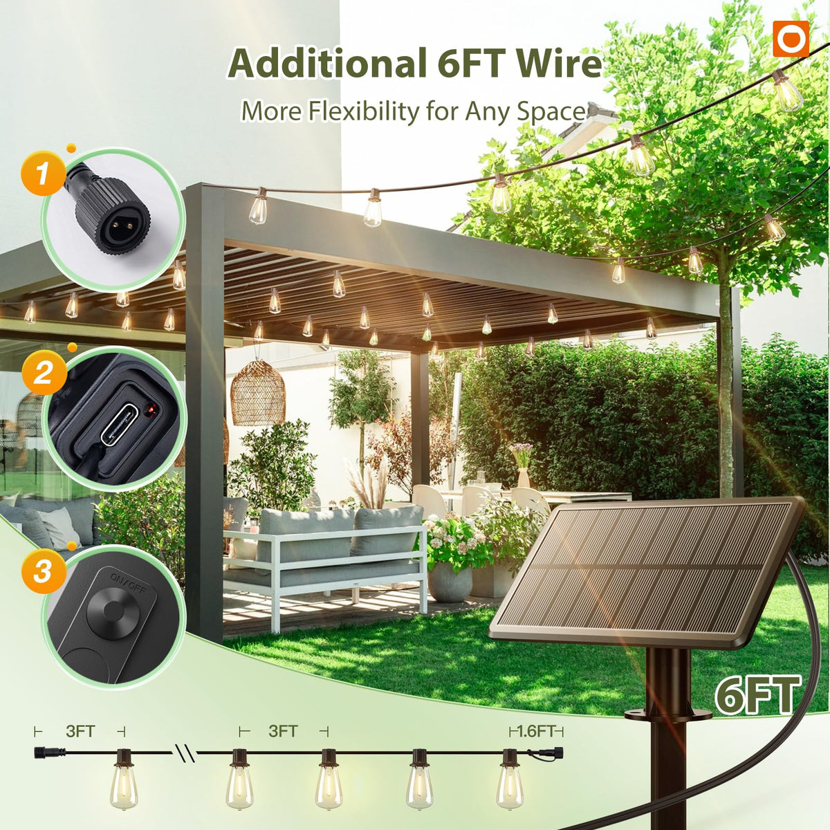 addlon 33FT(27+6) Solar String Lights Outdoor, Waterproof Dimmable 9+1 LED