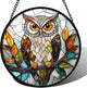 DASTOLL Stained Glass Window Hanging, Owl Colorful Leaves Birds Sun Catchers Diamond Glass Panel Hangings Suncatcher Decor for Birthday for Women, Men, Wife, Aunt, and Mom 14.9x14.9 in