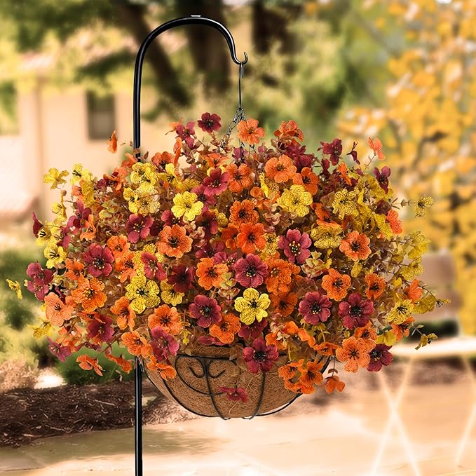 INQCMY Artificial Fake Fall Plants Flowers for Outdoor Outside Decoration,12 Bundles Faux Silk Colorful Daisy UV Resistant Look Real No Fade for Front Door Porch Patio Yard Balcony Autumn Decor