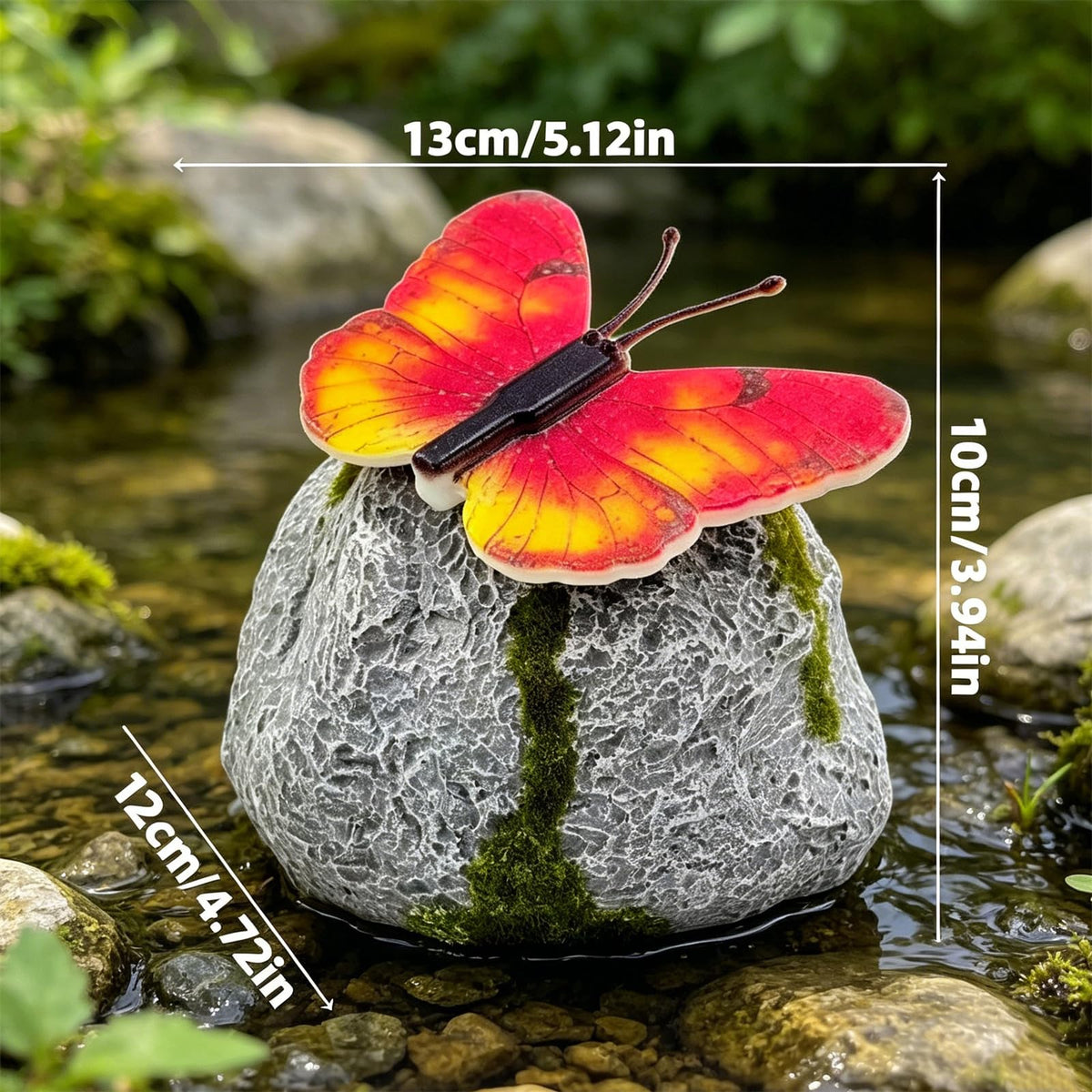Solar Illuminated Butterfly Stone Garden Light, LED Butterfly Garden Statue with Sparkling Light-Up Wings, Glowing Landscape Rock Figurine Lamp for Flower Bed,Patio,Yard Decor Gift (Green+Purple)
