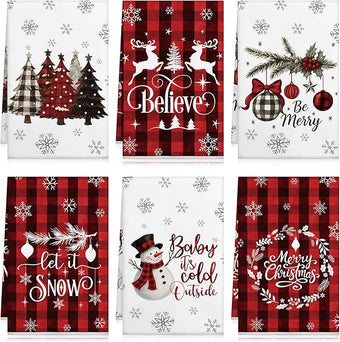 Hahafelt 12 Pcs Holiday Kitchen Towels, 16 x 24 Inch Seasonal Decorative Hand Towels, Valentine St Patrick's Day Easter Dish Decor with Truck Shamrocks Heart Bunny for Kitchen Bath(6 Pcs,Christmas)