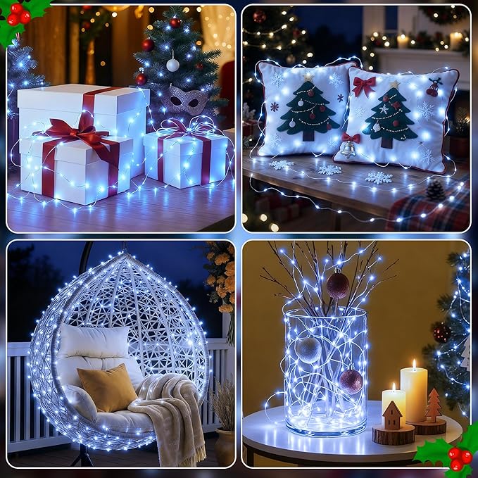 3 Pack 16FT 50 LED Fairy Lights Battery Operated with Timer, 8 Modes USB Mini Twinkle Light, Small String Lights for Christmas Tree Wreath Vase Bedroom DIY Party Decorations-Cold White