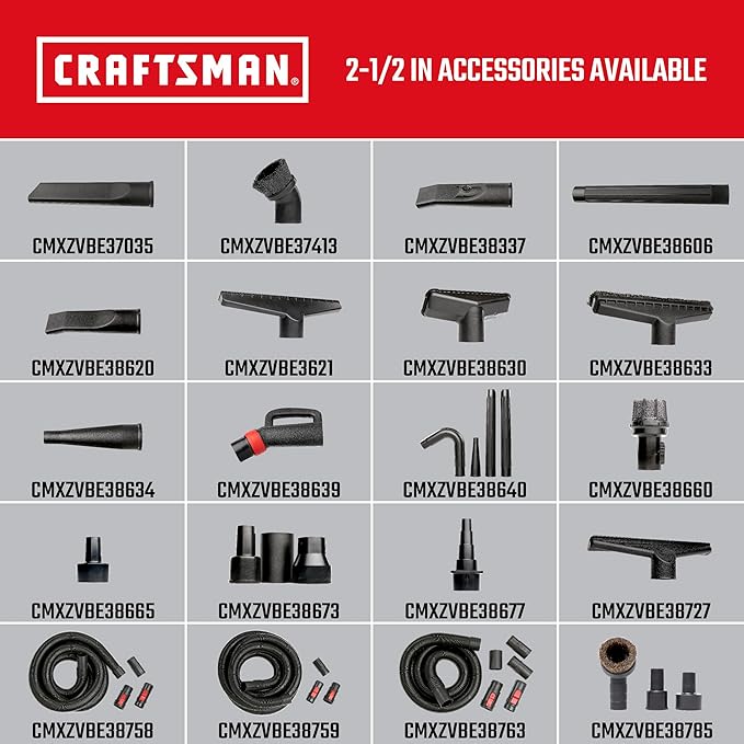 CRAFTSMAN CMXZVBE37413 2-1/2 in. Dusting Brush Wet Dry Vac Attachment, Industrial-Grade Shop Vacuum Accessory for Cleaning Stubborn Debris, Fits 2-1/2 in. Hose Diameter