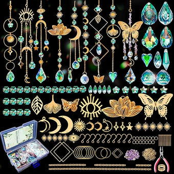 DIY Suncatcher Kit, 402pcs Sun Catchers Making Supplies, Art and Crafts Rainbow Maker for Adults Hanging Prism Sun Catcher with Crystals Indoor Outdoor Garden Party Decor