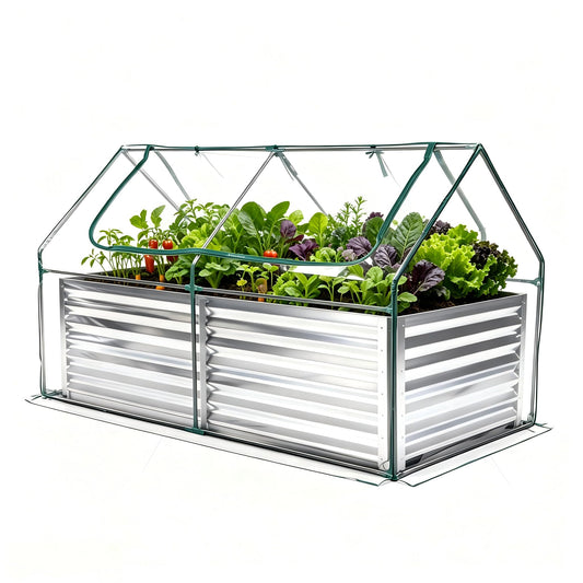 NEWBULIG Galvanized Raised Garden Bed with Cover, 6x3x2ft, Clear