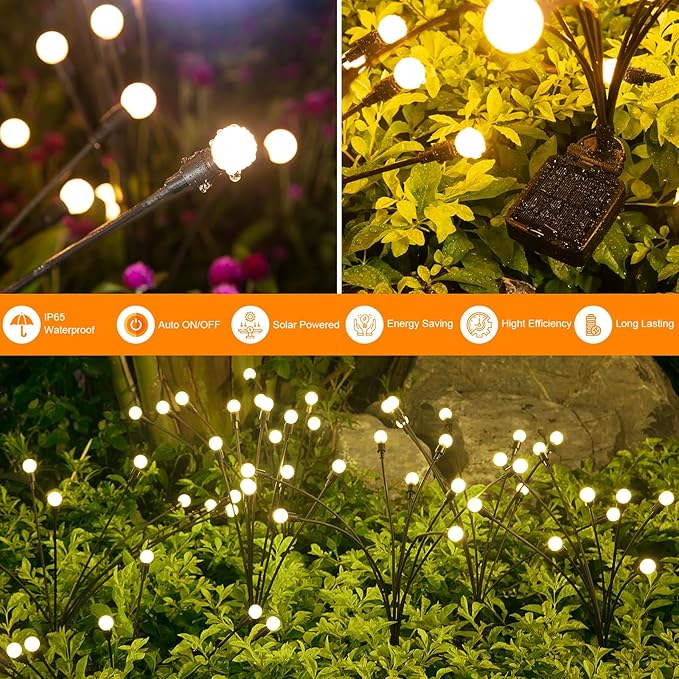 Solar Lights Outdoor(2 Pack-16 LEDs), ASMAD Solar Garden Lights, Outdoor Decorations, Firefly Light for Patio Decor, Big Bulb, Unique Gifts for Women, Gifts for Grandma