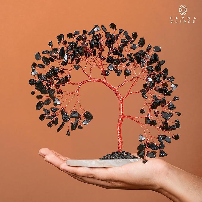 Black Obsidian Healing Crystal Tree of Life for Home and Office Decor, Positive Energy, Wealth, Good Luck, Reiki, Handmade Feng Shui Decoration, Birthday Gifts for Women, Mom