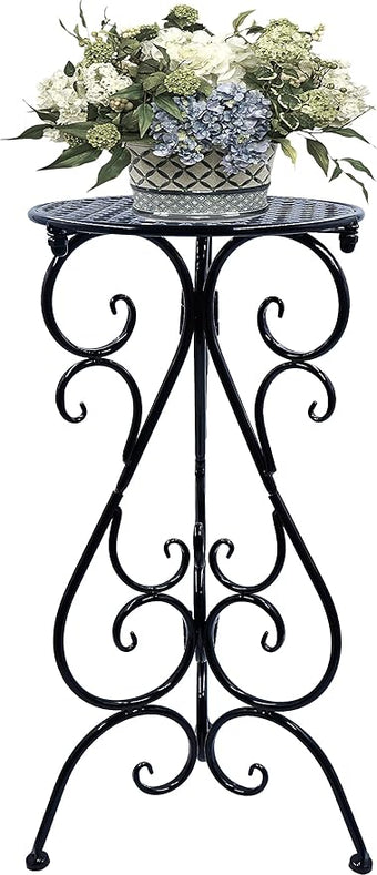 NAKUPE Metal Plant Stand Indoor Outdoor, Single Flower Pot Stands 22.5 Inch Tall, Planter Pedestal Holder for Patio Corner Garden Porch Farmhouse, Black(1 Pack)