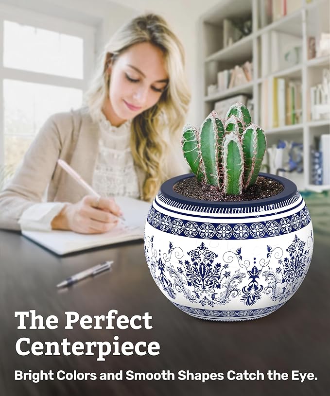 PieceRelax 3D Puzzle Planter - Classic Ornamental Style - Small Round Plant Pots with Drainage, Home Decor Flower Pots for Indoor Cactus, Succulents Pots [K1103]