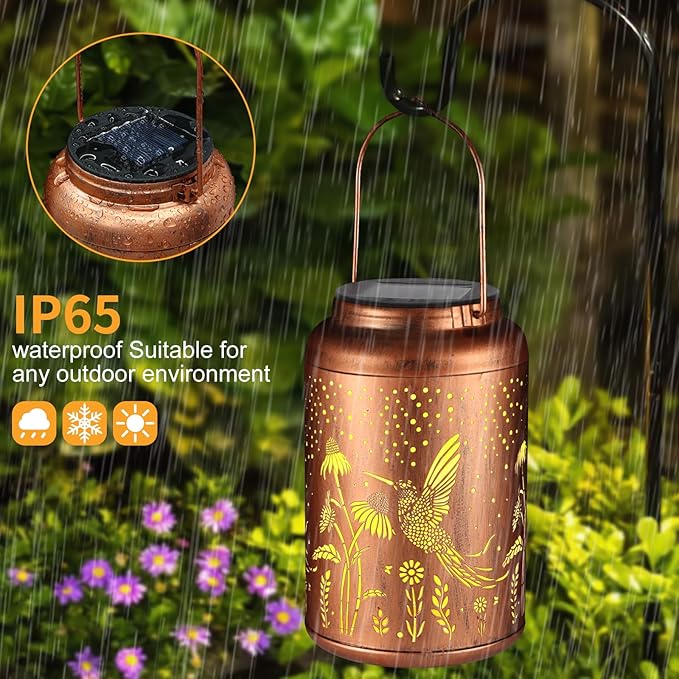 Solar Lanterns Outdoor Waterproof Hummingbird Garden Decor Gifts for Women Mom Grandma Hanging Lights Metal Decoration Outside for Yard, Patio,Backyard,Porch(Long-Tailed Hummingbird)