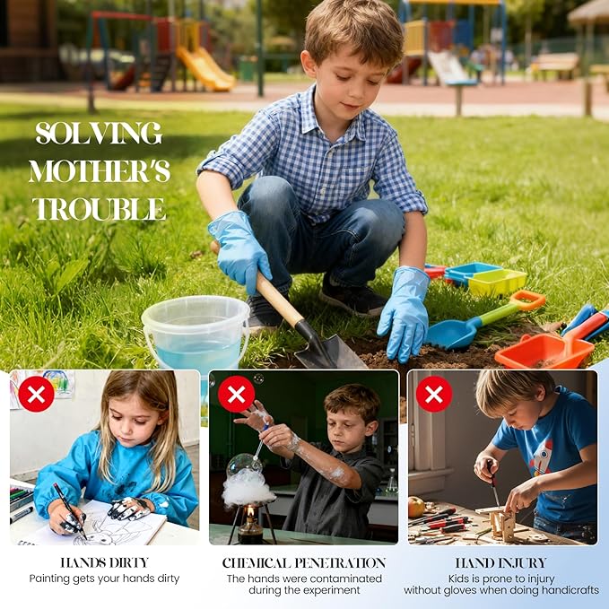 Kids Disposable Gloves for 3-8 Years, 5Mil Blue Nitrile Gloves with Latex-Free and Powder-Free, Durable and Protective for Work, Cleaning, Cooking, Gardening (XS,50PCS)
