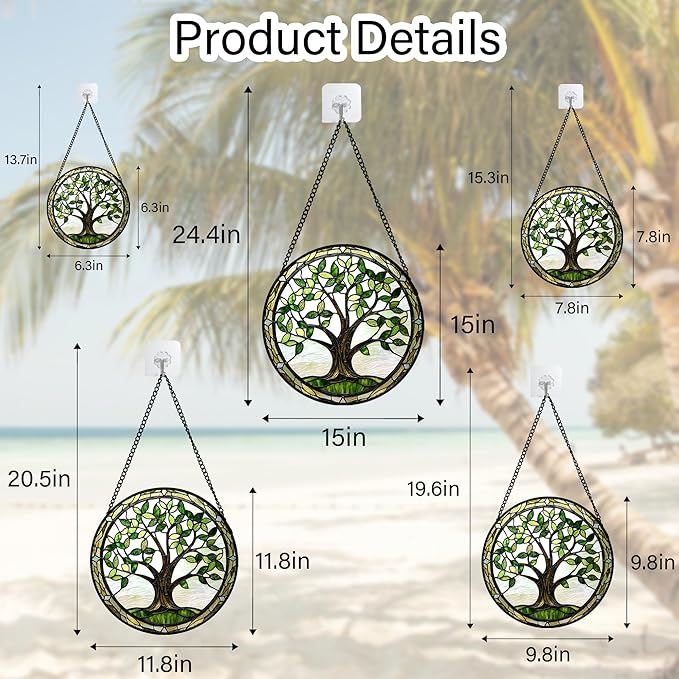 AMDERVEN Stained Glass Window Hanging - Brown Tree Trunk Green Leaves Sun Catcher for Door Garden Home Decor Plant Suncatcher Christmas Mother's Day Birthday Gifts for Women Men Mom Nana 15 in