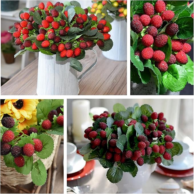 M2cbridge Artificial Raspberry Red Berry Strawberry Faux Fruit BlackBerry Props Table Decoration (Black,8PCS)