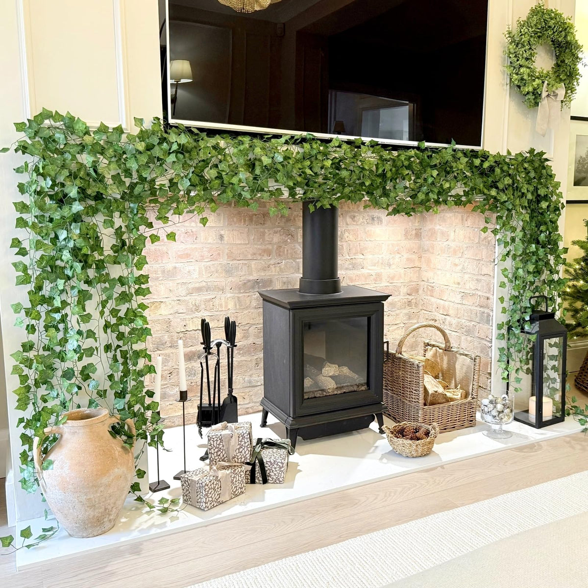 CQURE 14 Pack 98Ft Artificial Ivy Garland,Ivy Garland Fake Vines UV Resistant Green Leaves Fake Plants Hanging Vines for Home Kitchen Wedding Party Garden Wall Room Decor