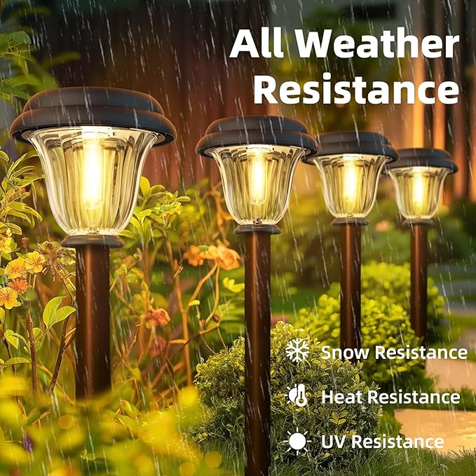 DERAYSION 8 Pack Solar Lights Outdoor, Stainless Steel Glass Solar Pathway Lights, Auto On/Off Long-Lasting Waterproof Landscape Lighting for Garden, Landscape, Path, Yard, Warkway (Warm White)