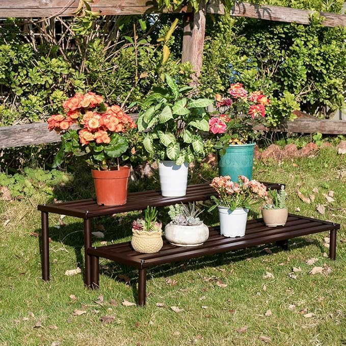 MultirackX Metal Plant Stand, Rust-proof Aluminum Display Rack, Plants Display Stands Decoration Racks for Living Room Garden Balcony Patio (Ebony, 31.5Inch Low Leg)