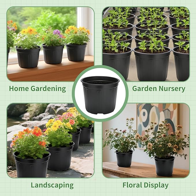 SLMKHHU 40 Pack 3 Gallon Nursery Plant Pots,10 Inch Plastic Garden Flower Seedling Planter Pot with Drainage Holes for Outdoor Indoor Plants,Gardening Gifts
