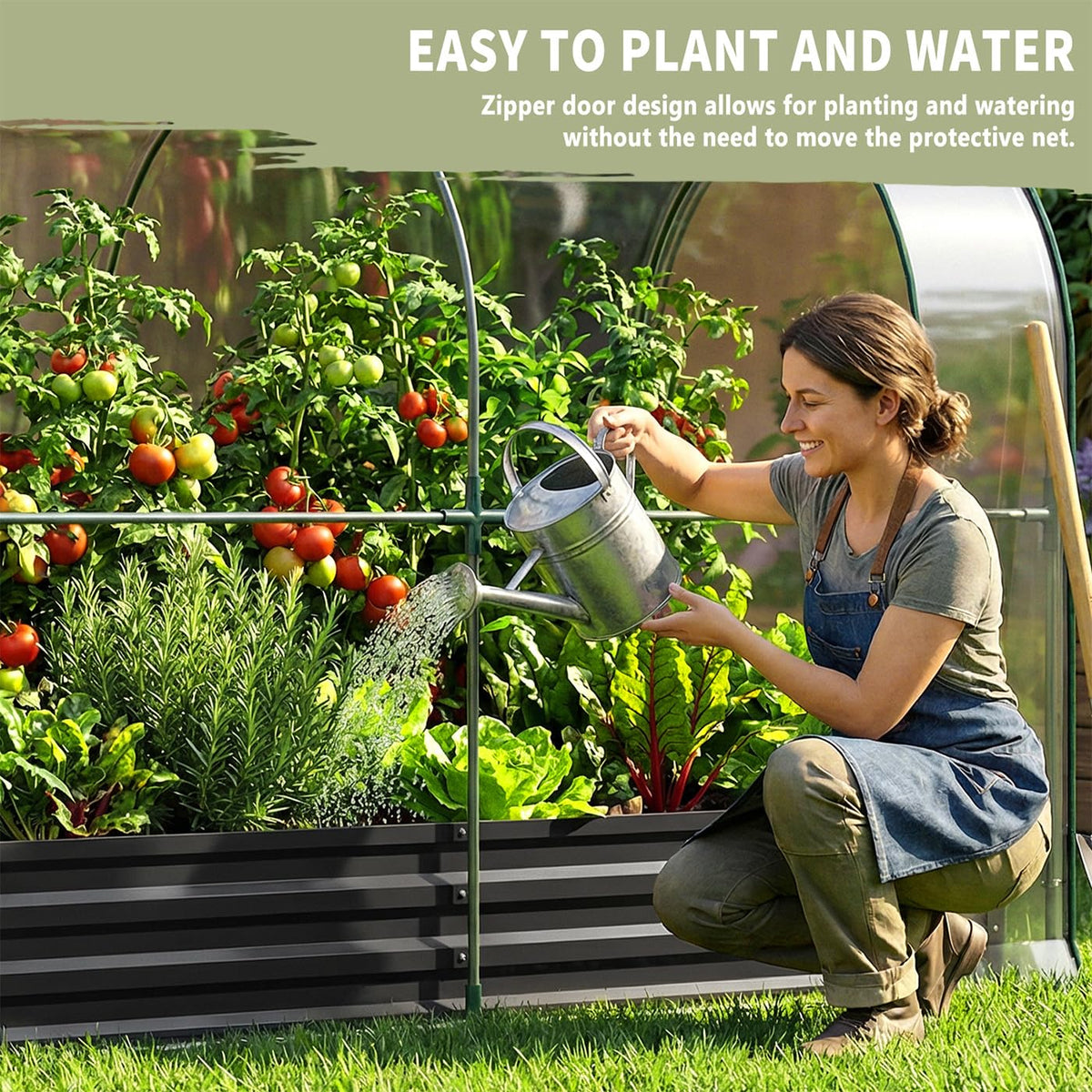 SUNYRISY Galvanized Raised Garden Bed with Greenhouse