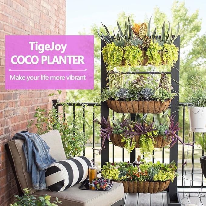 TigeJoy 36inch Trough Coco Coir Liners Planter Replacement, 100% Natural Thick Coco Fiber Liner for Flower Box Decks Garden Flower Pots, 36'' Half Moon Shape Coconut Liner Window Boxes Outdoor