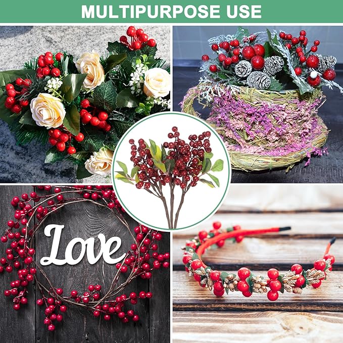 3-Pack Artificial Berry, 9.8 Inch Faux Holly Berry Foam Faux Frosted Berries with Stems for Home/Wedding/Christmas/DIY/Party/Garden/Office [Bright Red]