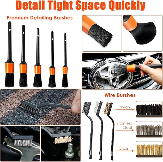 Viewsun Car Cleaning Kit, Orange 17pcs Car Interior Detailing Kit with High Power Handheld Vacuum, Detailing Brush Set, Windshield Cleaner, Cleaning Gel, Complete Auto Accessories for Women Men Teens