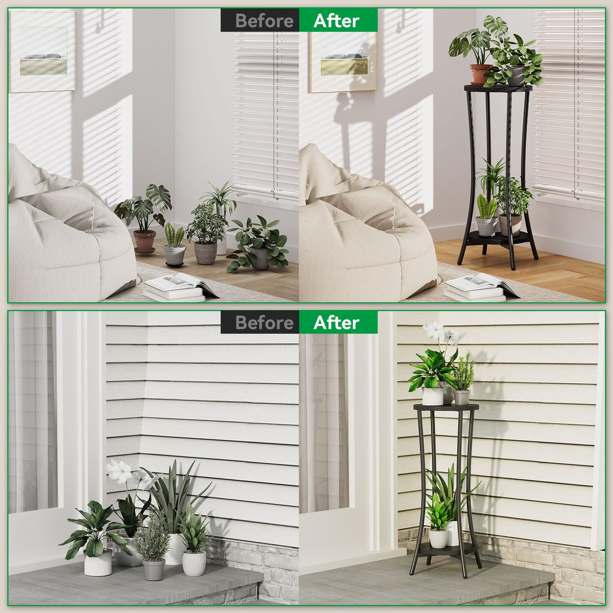 IBUYKE 30 Inch Tall Plant Stand Indoor, 2 Tier Flower Stand, Black TMJ074B