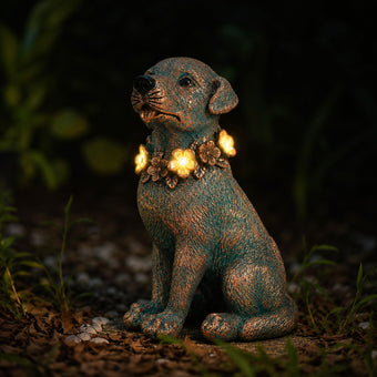 Nacome Dog Statue with Solar Flower Warm Lights Garden Decor