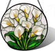 Stained Glass Window Hanging, White Calla Lily Suncatcher Diamond Glass Panel Hangings Flowers Sun Catchers Decor for Birthday for Women, Men, Wife, Aunt, and Mom 9.8 in