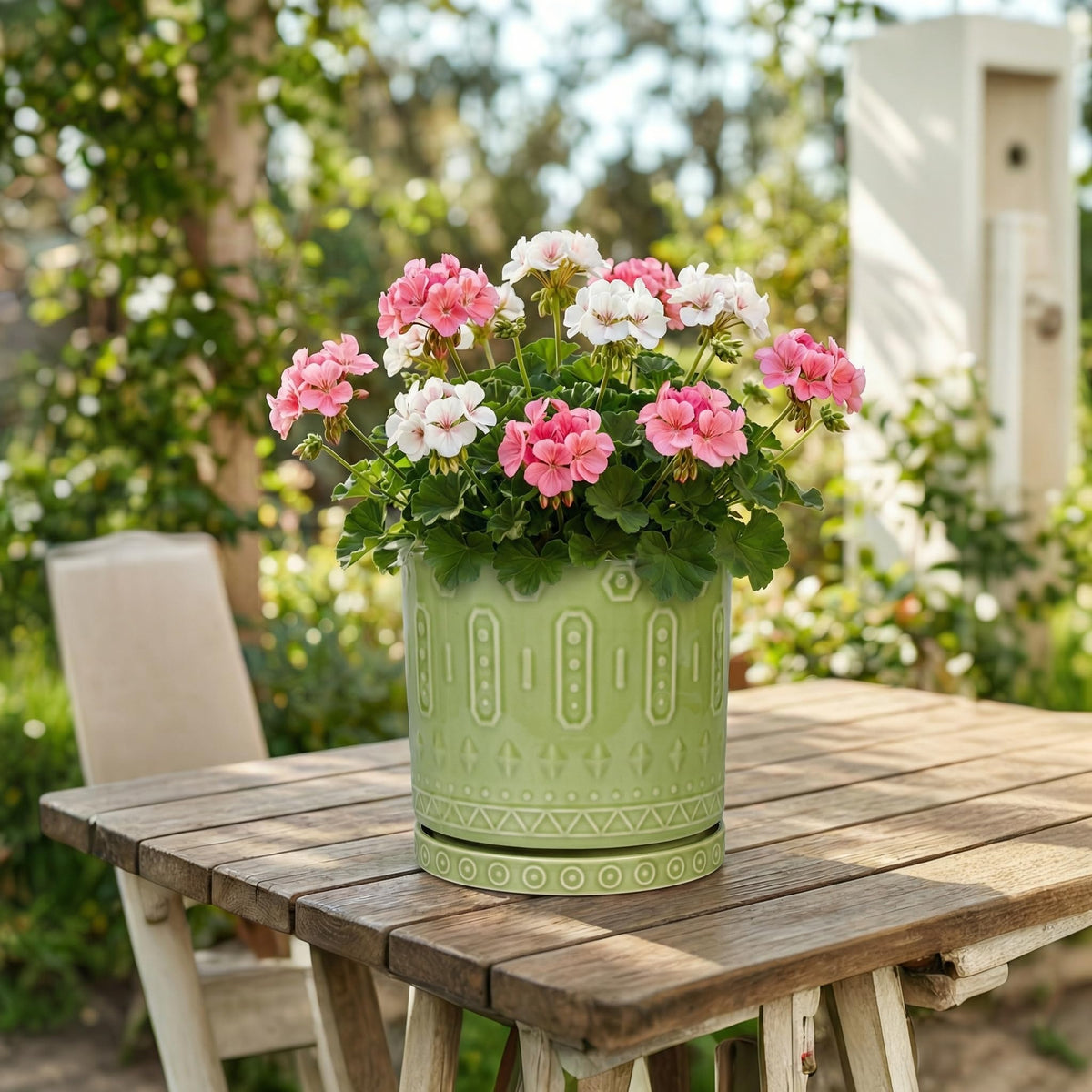 Eightpot Ceramic Pots for Plants, 8 Inch Plant Pot with Drainage Hole and Tray, Round Planters for Indoor Plants, Modern Flower Pot, Decorative Planter, Living Room Decor, Gardening Gifts, Green
