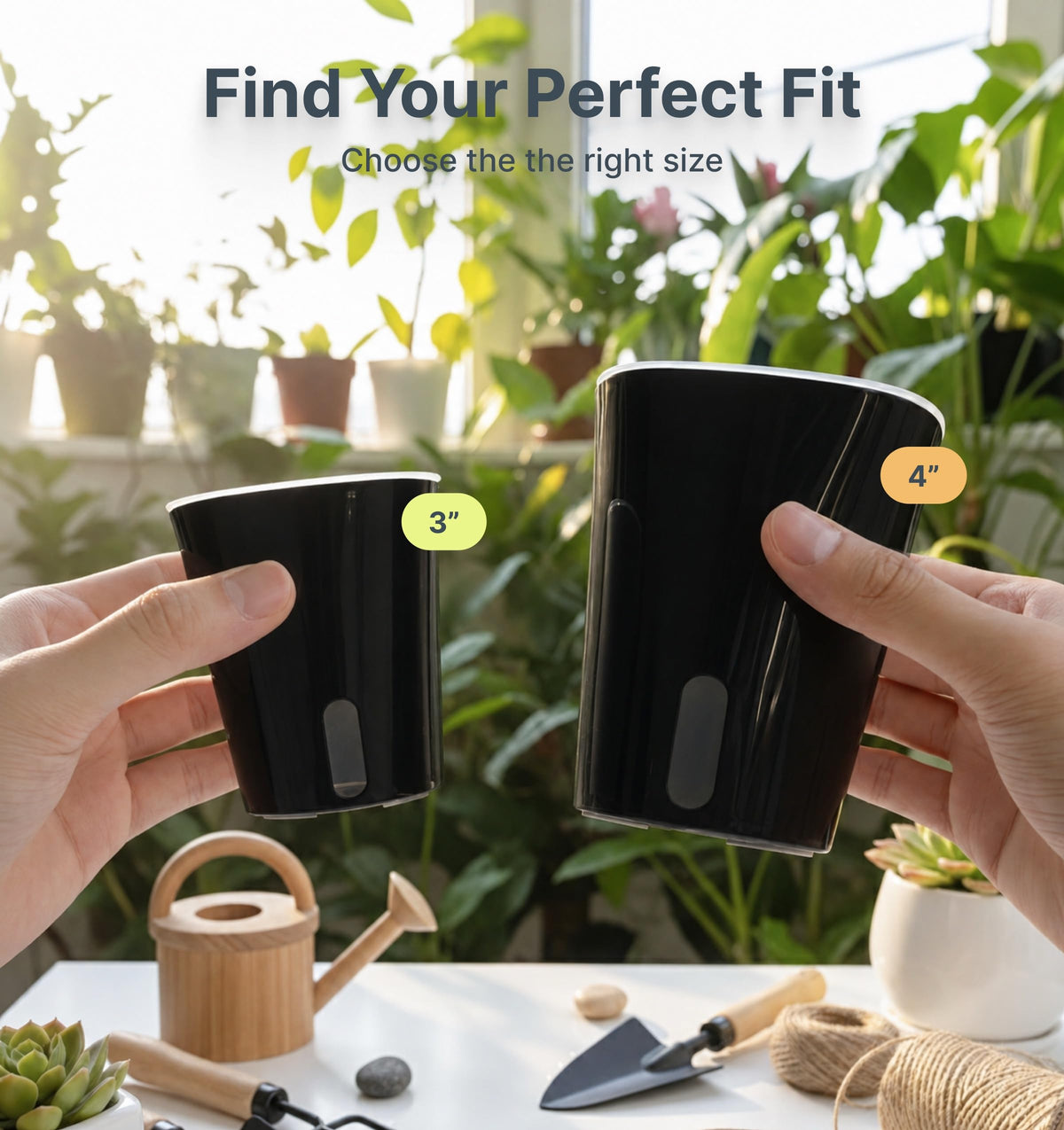 Vandorelle 10 Pack 3" Self Watering Pots for Indoor Plants, Clear Inner Cup, Small Black Plastic Planters, Water Level Indicator, Drainage Holes, Extra 3ft Wick, Cuttings,Seedlings,Herb,African Violet