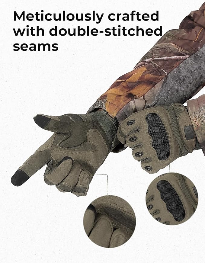 KEMIMOTO Tactical Gloves for Men, Touchscreen Motorcycle Gloves with Hard Shell & Palm Padding for Sports Motorcycle Cycling Tactical Airsoft Paintball Hunting Hiking Camping Climbing