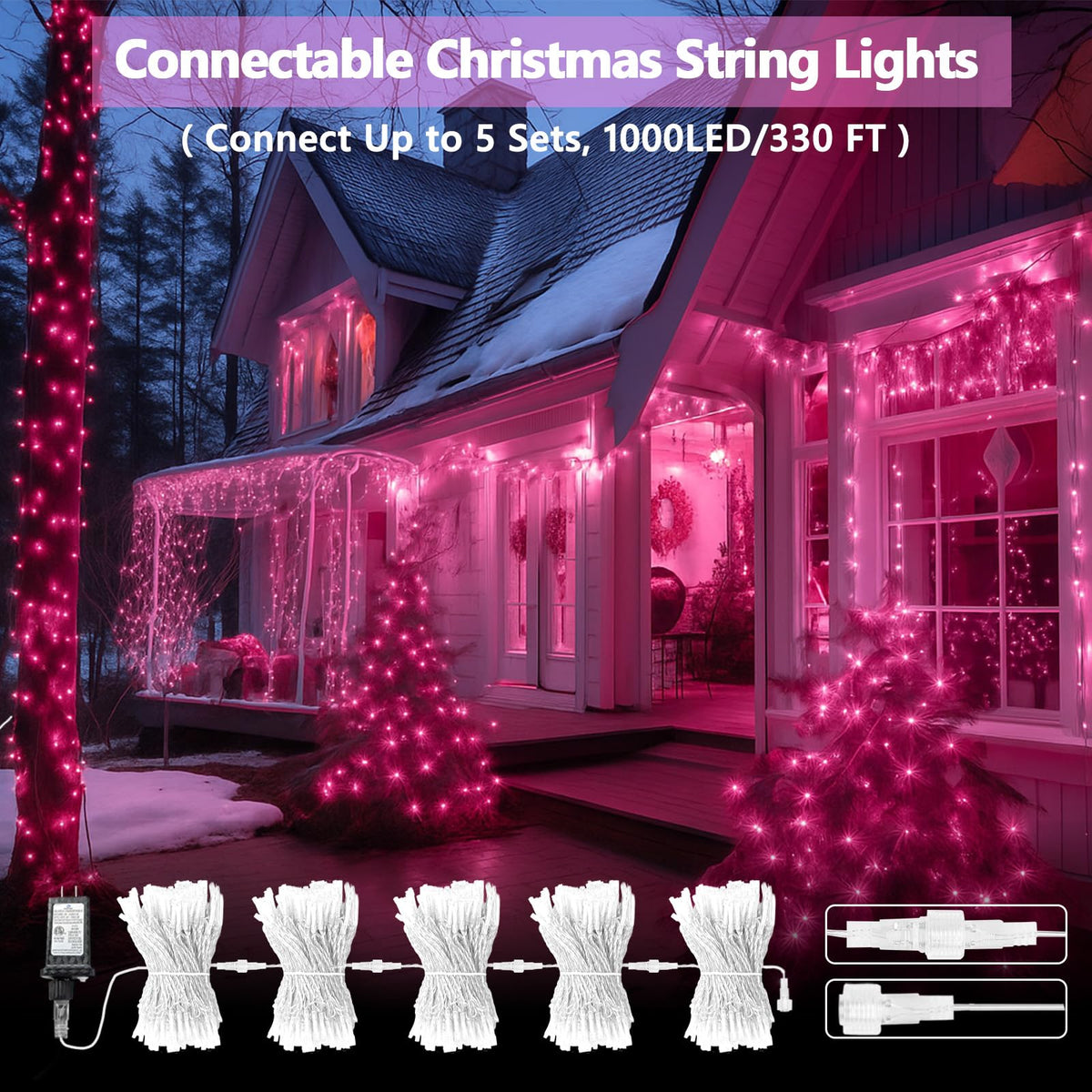 200 LED Connectable String Lights, 66FT Christmas Lights Outdoor Indoor