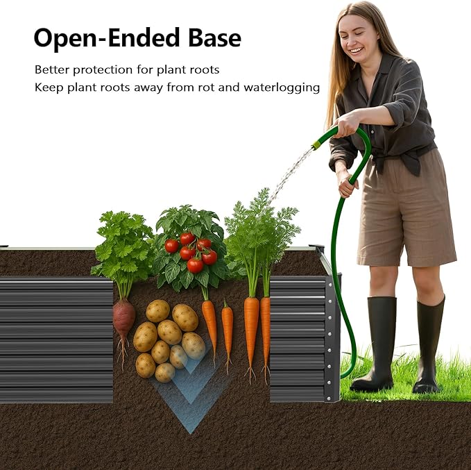 VINGLI 6x3x2ft Raised Garden Bed, Large Planter Garden Boxes Outdoor, Planter Raised Beds Kit for Gardening for Vegetables, Flowers, Herbs (Black)