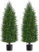 AOKIIE 5FT Artificial Topiary Cedar Plants Outdoor, Faux Pine Trees UV Resistant and Potted, 72 Inch Tall Fake Shrubs Evergreen for Front Porch Decor Set of 2