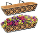 Y&M 24" Window Boxes Horse Trough with Coconut Coir Liner, 2pcs 24 Inch Window Deck with Coco Liner, Black Metal Hanging Flower Planter Window Basket Deck Railing Planter Boxes for Outdoor Indoor Lawn