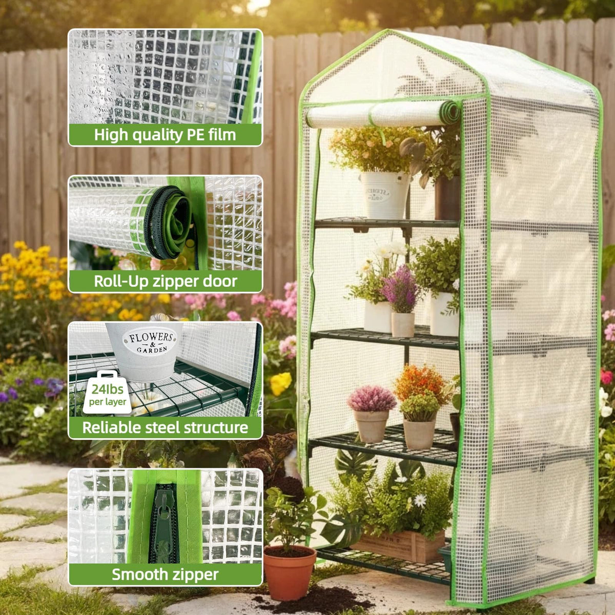 Kelived 4-Tier Mini Greenhouse Shelves with White PE Cover