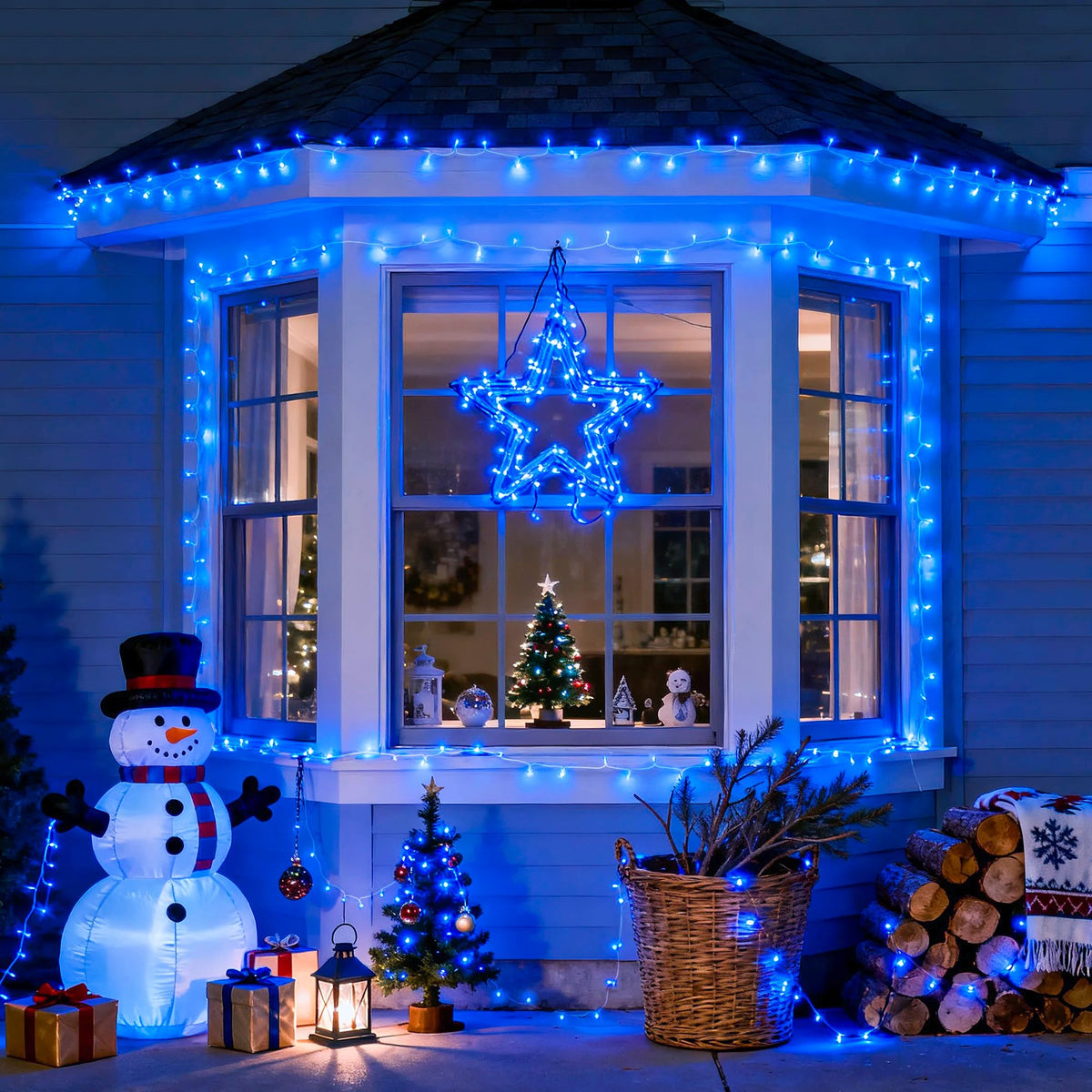 JMEXSUSS Connectable 100 LED Blue Christmas Lights Clear Wire
