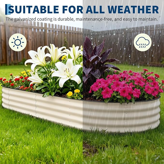 Galvanized Raised Garden Bed Outdoor, 10x4x1.5 ft Metal Planter Box for Flowers Herbs Vegetables, Rust-Resistant Raised Garden Beds for Gardening, Easy Assembly Outdoor Garden Box & Planters, Beige