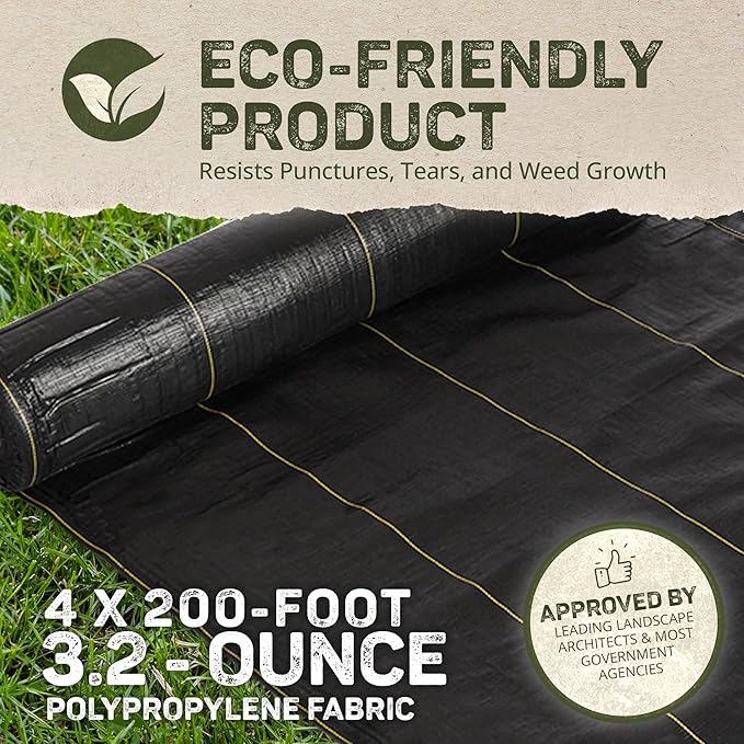 DeWitt Sunbelt Weed Barrier Fabric 3.2 oz, 4 x 200 Feet – Heavy-Duty Ground Cover Mat for Greenhouse Floors, Garden Rows, Raised Beds, Yard Gardening, and Outdoor Landscape Protection