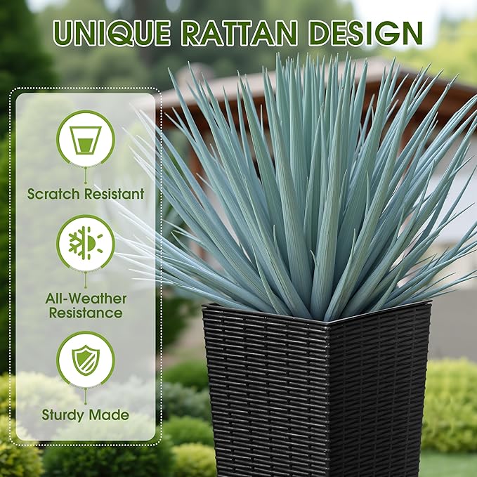 Devoko Resin Tall Planters for Outdoor Plants Set of 2, Large Taper Outdoor Planter Pots with 4 Drainage Holes, Flower Pots Modern Decor for Porch, Patio, Backyard, Home Garden (Black, 24")