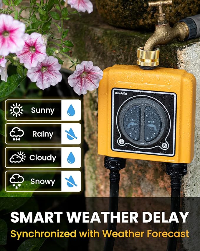 RAINPOINT WiFi Hose Timer, Smart Water Timer for Garden, Drip Irrigation Controller System with Wi-Fi Hub Automatic Manual Watering, Alexa APP Voice Control