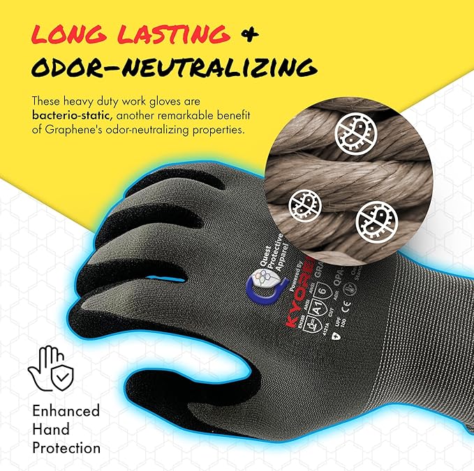 Quest Protective Apparel Cut Resistant Work Gloves (ANSI A1) – Lightweight Graphene Gloves for Gardening, DIY, Mechanical & General Handling – Breathable Grip Gloves for Men & Women – Small, Pack of 1