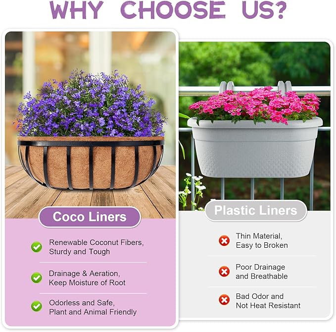 Riare 4 Pack 36 Inch Trough Coir Liners for Planters, Pre-Formed Coconut Coir Replacement Natural Coco Fiber Window Box Liners for Wall Planter, Window Basket Deck Railing Planter