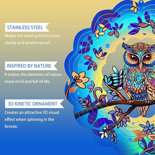 Owl Wind Spinners Outdoor - Birthday Gifts for Women Mom Grandma,12inch Metal Hanging Wind Sculptures for Outside Decor, Christmas Ornament Presents for Yard Garden Decoration