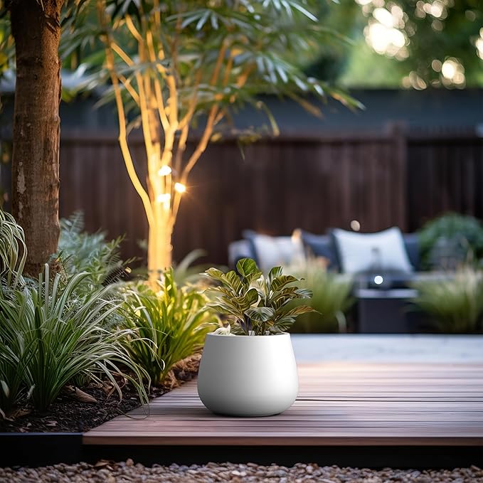 Kante Curva Series Planter, 10.2 Inch Round Concrete Flower Pot with Draiange Hole and Rubber Plug, Suitable for Indoor Plants, Home, Garden, Patio, White